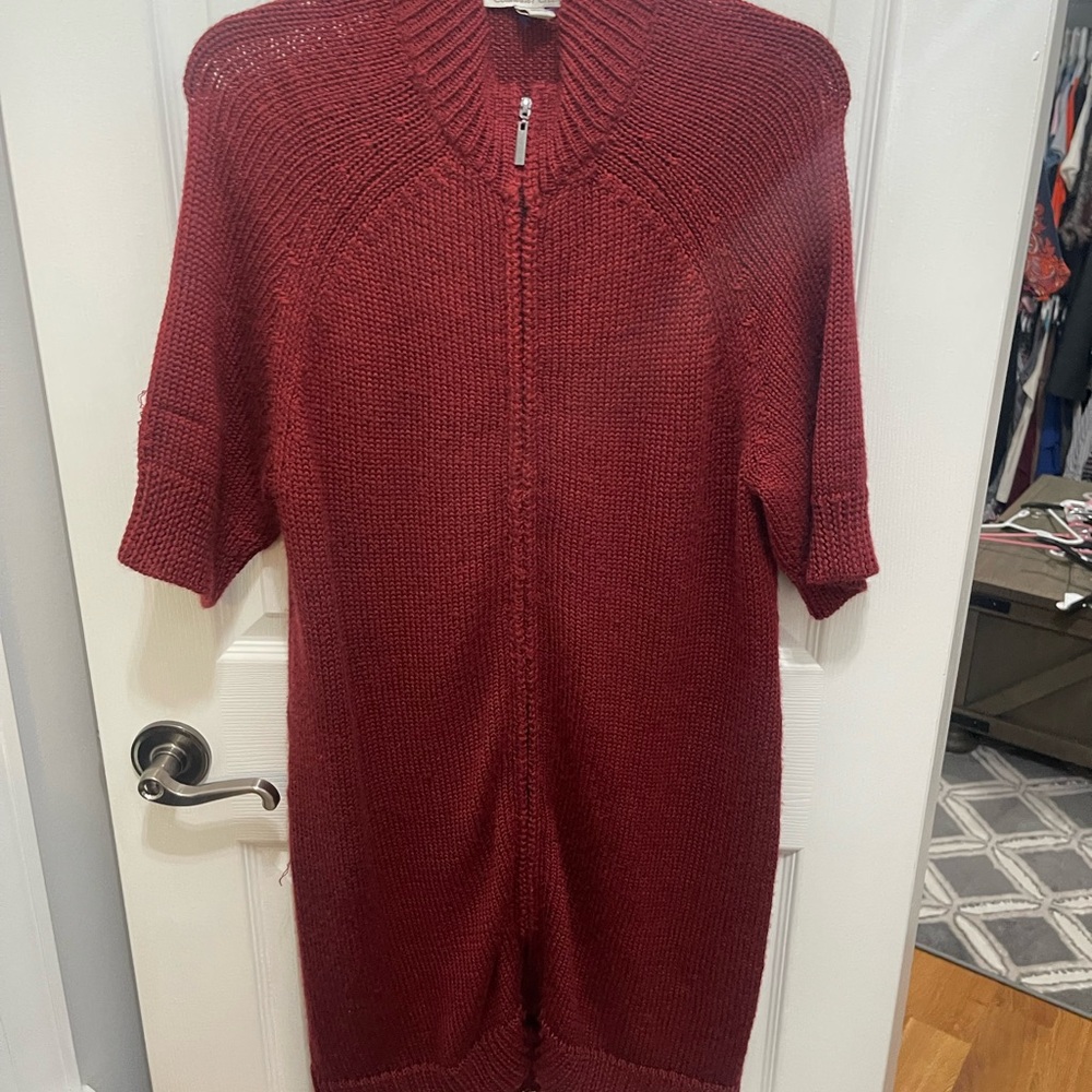 Coldwater creek sweater dress shortsleeve medium rust color zip up - Picture 3 of 10